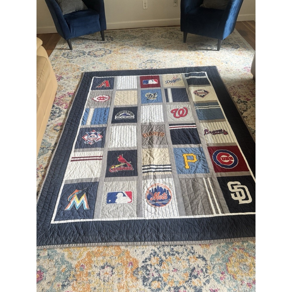 Pottery Barn Teen PB Patchwork Sports MLB Twin Comforter Baseball Teams 68x87